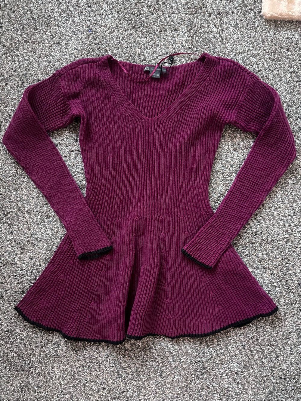 Armani Exchange 100% cotton magenta peplum long sleeve sweater